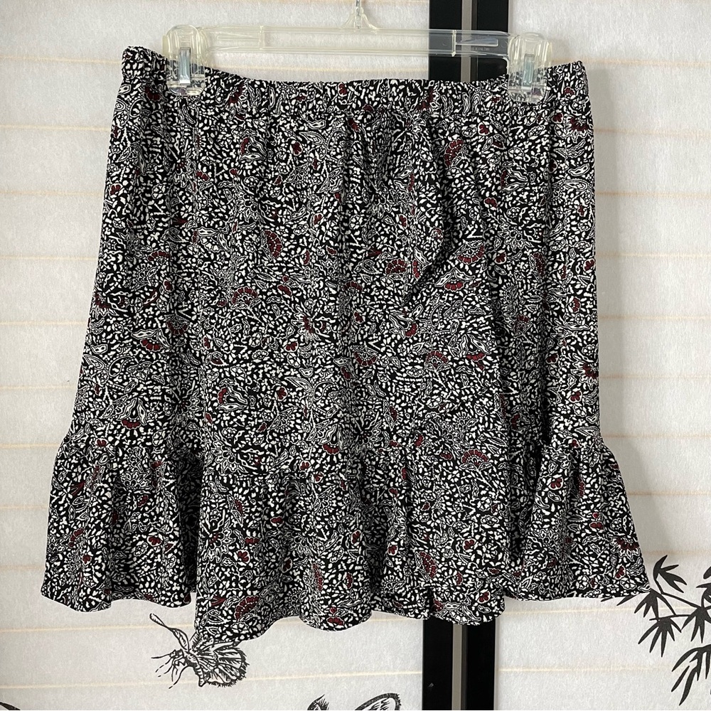 Michael Kors Womens Mini Skirt Sz S Floral Black White Ruffled Pull On